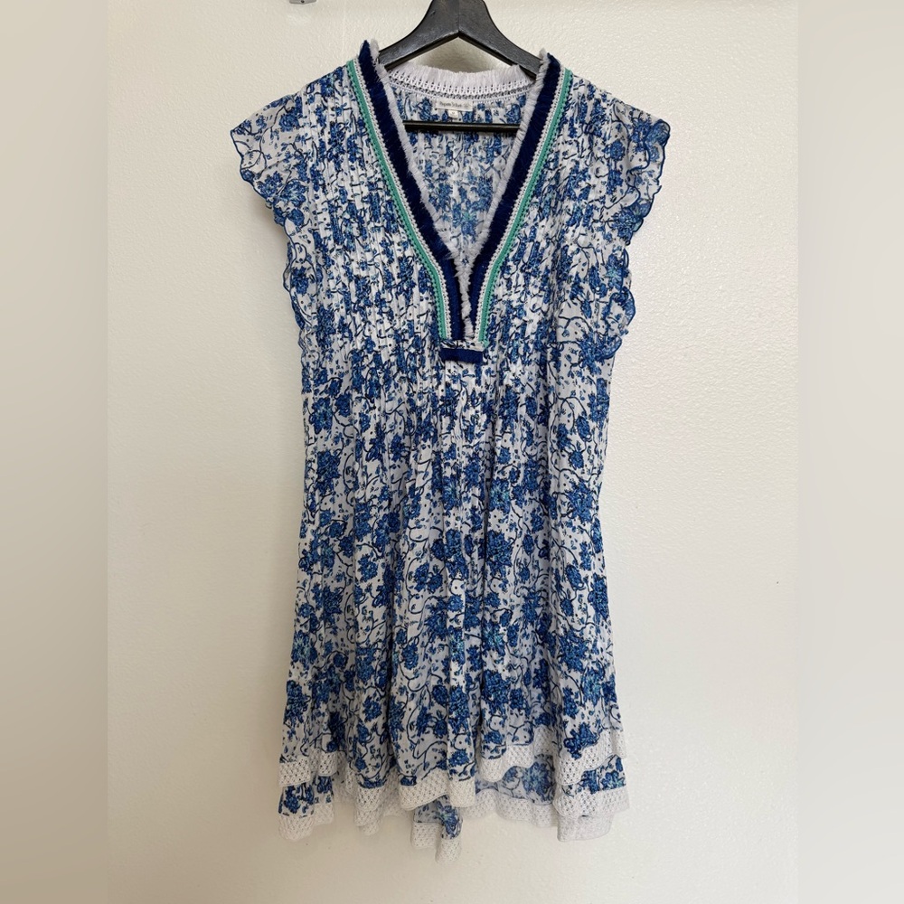 Poupette St. Barth Blue and White Floral Blouse